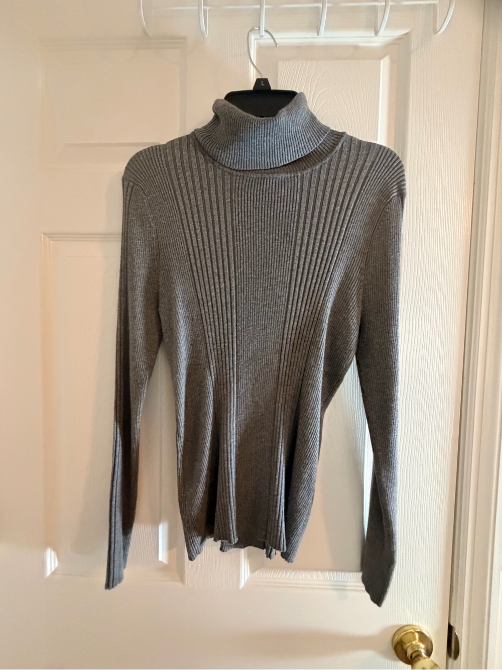 White + Warren Gray Ribbed Turtleneck Sweater